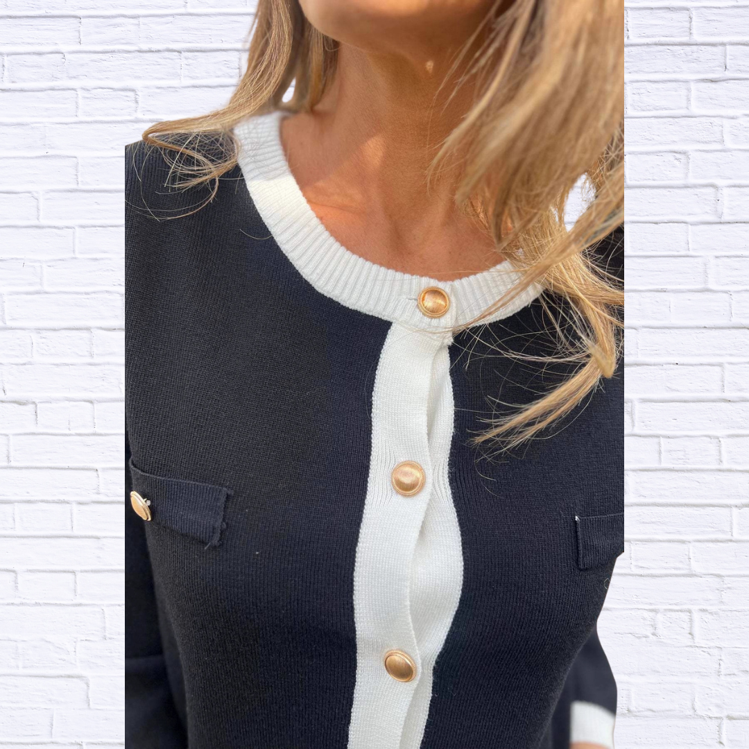 Contrast Trim Button Up Cardigan