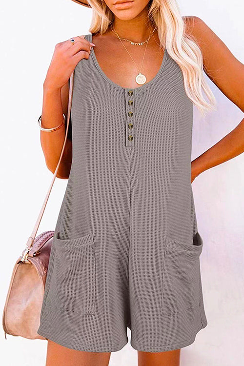 Scoop Neck Pockets Solid Tank Romper