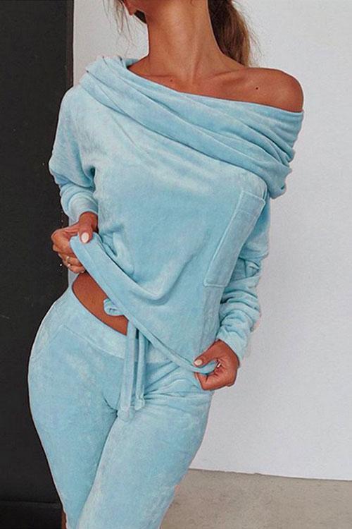 Keeley Off Shoulder Drawstring Top Long Pants Set