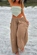 Drawstring Waist Pockets Wide Leg Cotton Linen Pants