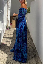 Off Shoulder Waisted Floral Maxi Swing Dress