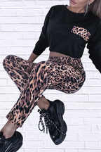 Round Neck Top and Leopard Pants Set _ Women__ Two-Piece Casual Chic Outfit for Everyday Style