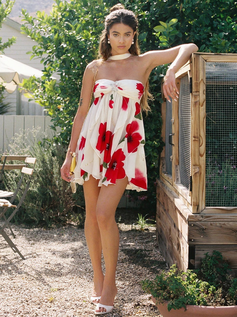 Halter Neck, Backless, Irregular Hem Mini&Short Dresses