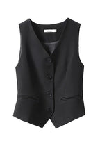 V Neck Button Up Pocketed Blazer Vest
