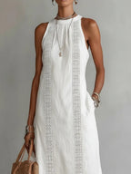Halter Solid Color Lace Stitching Loose-fit Sundress Maxi Dresses