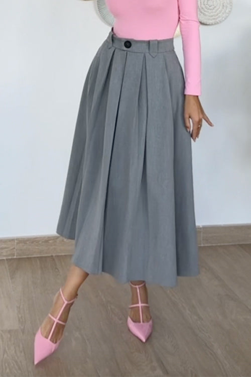 High Rise Pleated A-line Midi Skirt