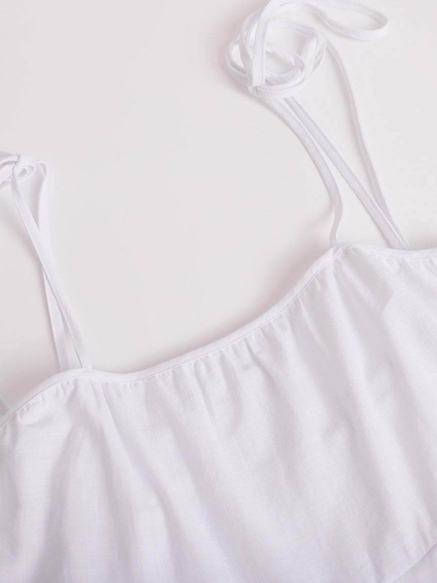Pure Cotton Cake Skirt Backless Camisoles Beach Cover-up Mini&Short Dresses