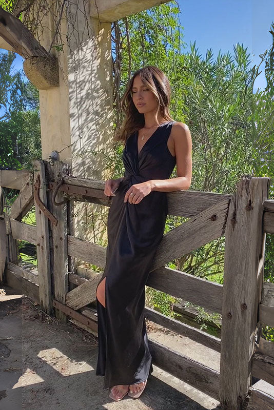 Vanesa Chic Deep V Neck Sleeveless Backless Dress Elevated Occasion Wear