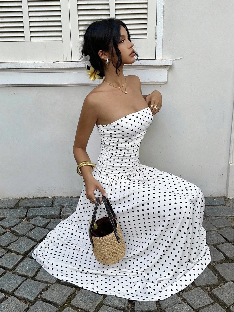 Off-shoulder Polka Dots A Grace Maxi Dresses