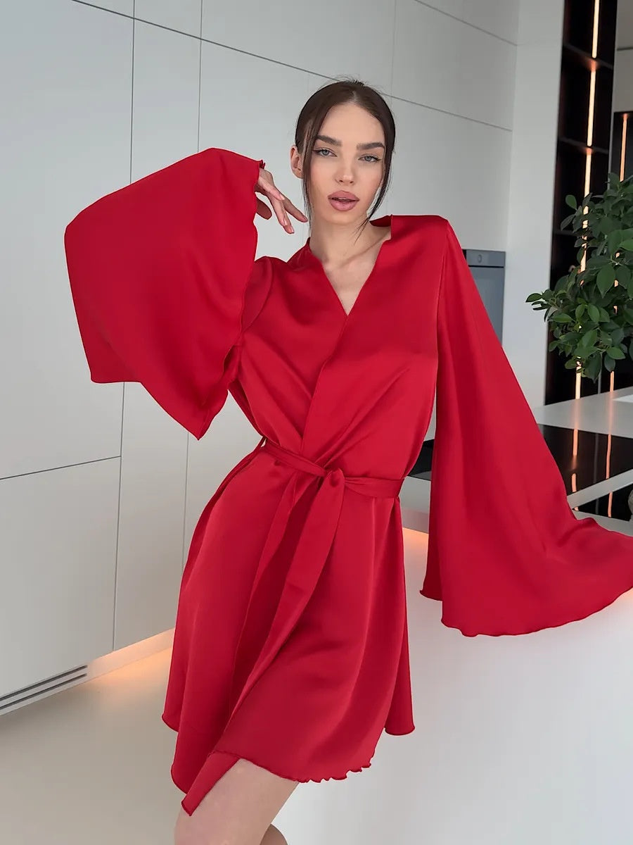 V-neck Thin Strap Nightgown Lazy Style Parties Mini&Short Dresses
