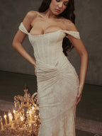 Sleeveless Solid Color Off-shoulder Sleeveless Fishbone Waist Dress