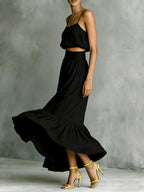Strapless Loose Cropped High-waisted Midi Skirt Set 2-piece Sets