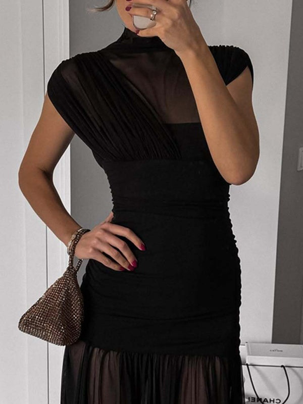 Fitted, Bodycon Maxi Dress With Mesh Panels