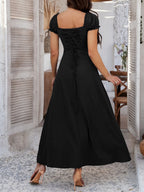 Tie-waist Ruched Puff Sleeve Long Dress