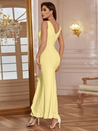 V-neck Ruffle Slit Maxi Dresses