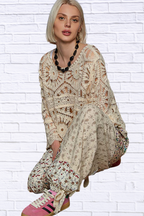 POL Round Neck Weave Knit Pattern Cropped Cover Up