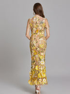 Embroidered 3D Floral Fitted Waist Short-sleeved Long Dress