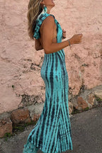 Cowl Neck Backless Tie Dye Hoodied Maxi Dress
