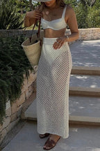 Elastic Waist Hollow Out Cover Up Maxi Skirt