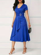 Grace Asymmetrical Knitting Large Skirt V-neck Midi Dresses