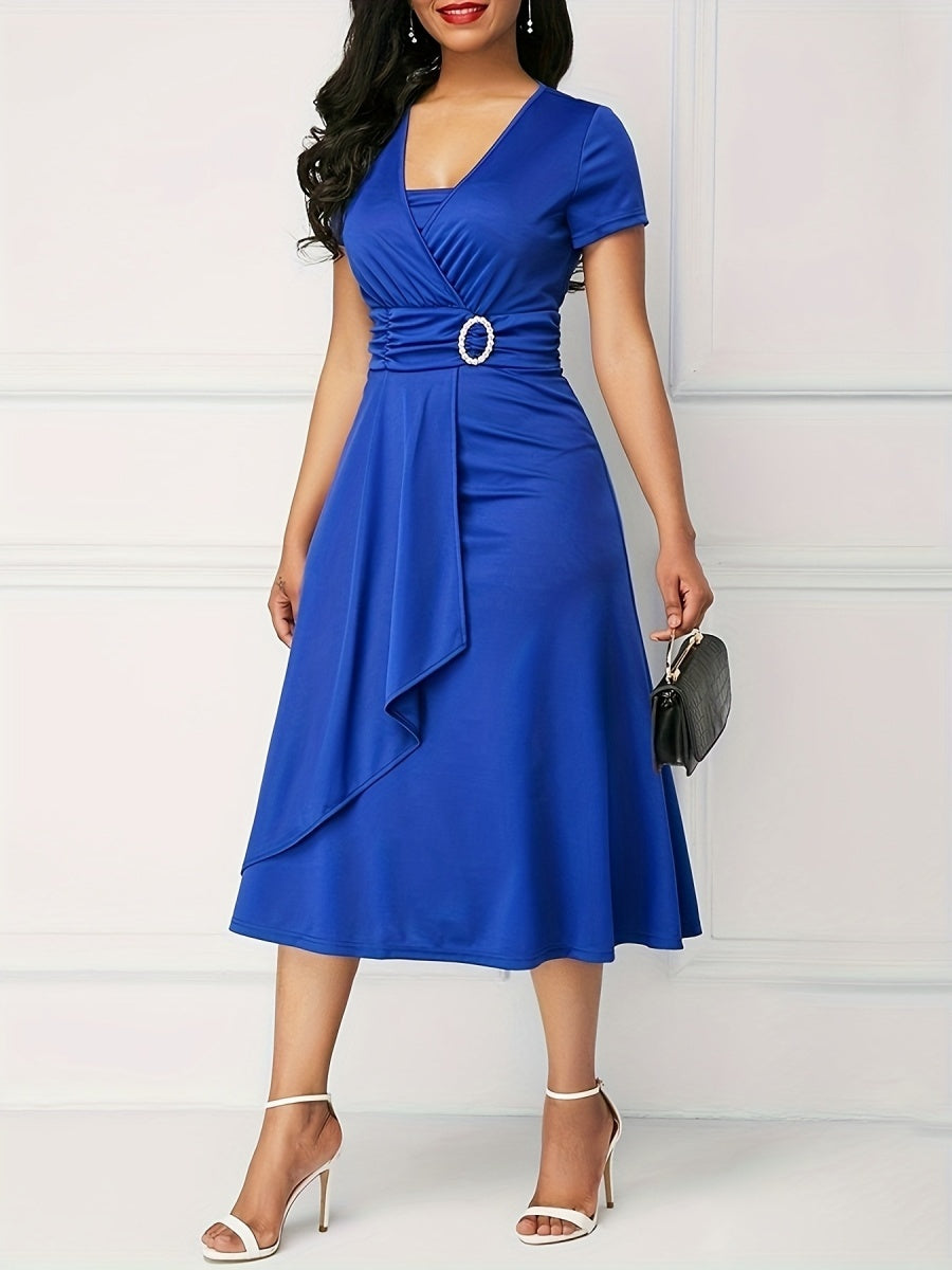 Grace Asymmetrical Knitting Large Skirt V-neck Midi Dresses