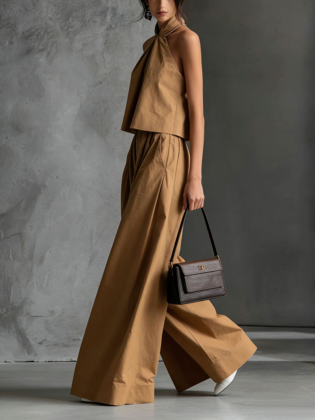 Loose Sleeveless Top And High-waisted Wide-leg Pants Two-piece Set