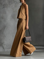Loose Sleeveless Top And High-waisted Wide-leg Pants Two-piece Set