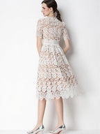 Hollow-out Water-soluble Lace Midi Dress