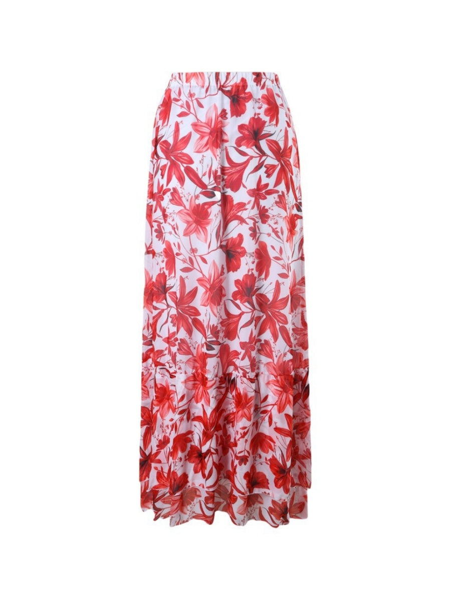 Blue And White Porcelain Print One-piece Slimming And Figure-flattering Long Swimsuit And Sun Protection Dress Two-piece Set
