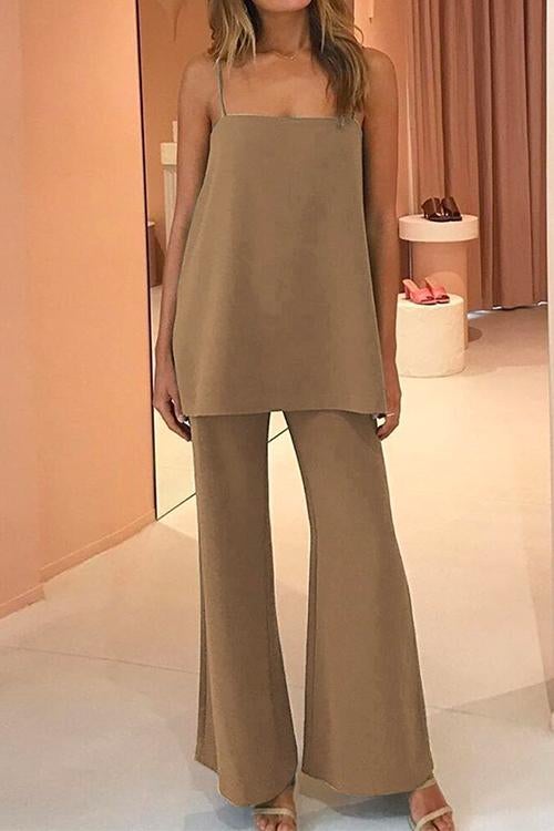 Solid Cami Top Wide Leg Pants Set