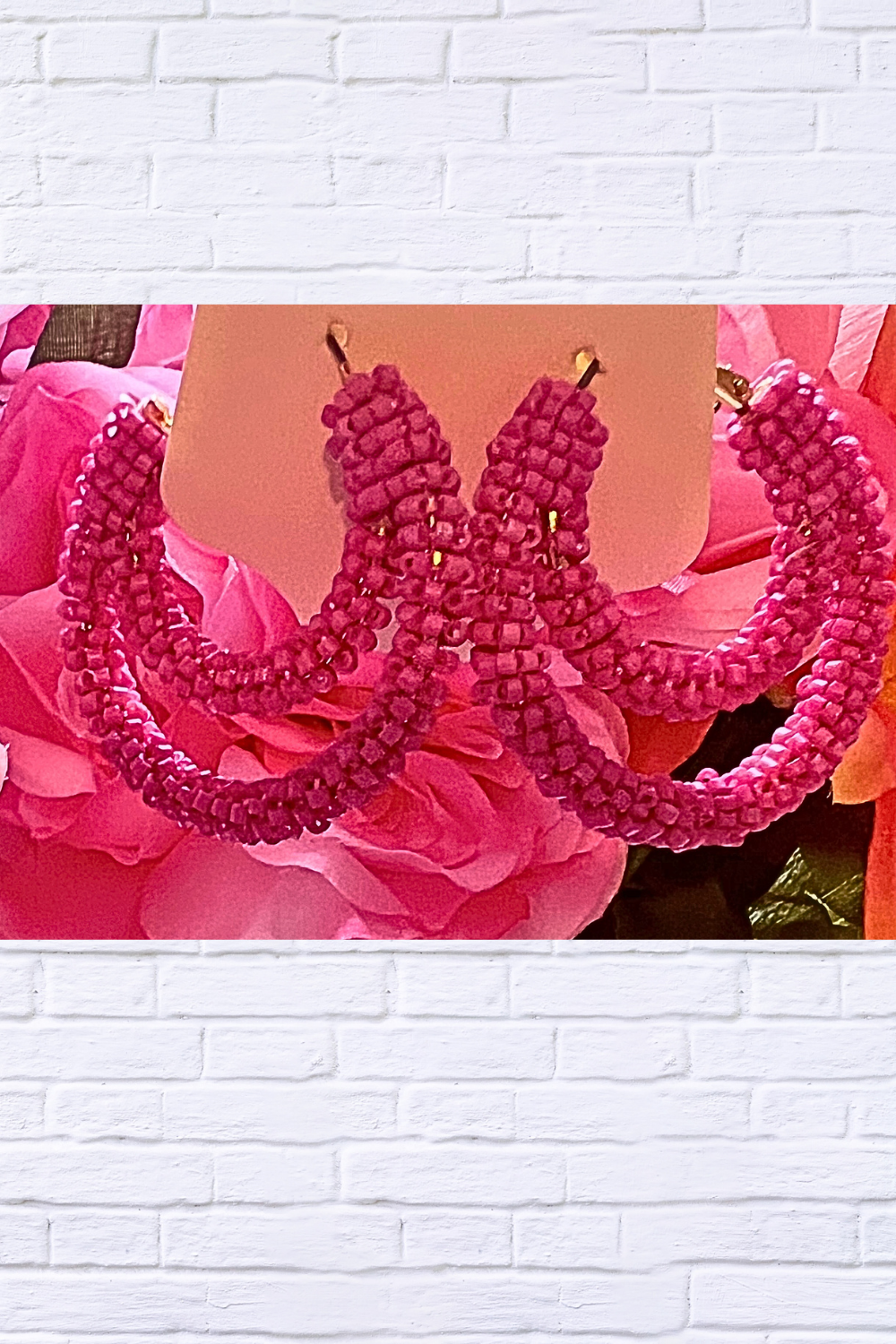 Fuchsia Beaded Triple Hoop Earrings _ Fun, Bold & Full of Energy