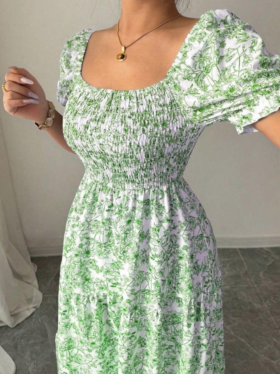 Puff Sleeve Printed Maxi Dresses