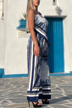 Tie Knot Backless Cami Top Wide Leg Pants Printed Set