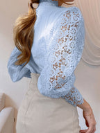 Button-up Lace Openwork Floral Patchwork Shirt