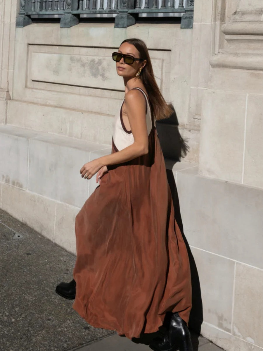 V-neck Sleeveless Color-blocked Maxi Dress