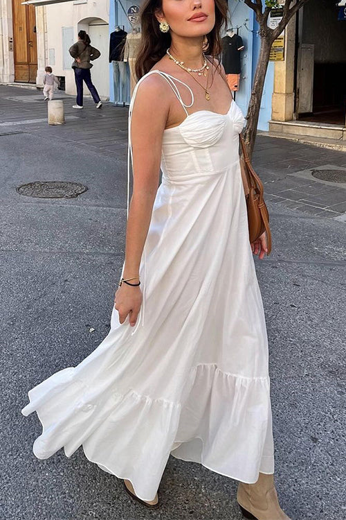 Tie Shoulder Ruffle Swing Maxi Cami Holiday Dress