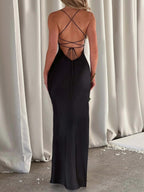 Satin High Slit Backless Camisoles Maxi Dresses