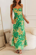 Spaghetti Strap Twist Back Printed Maxi Vacation Dress