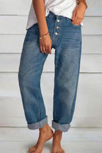 Boyfriend Style Button Down Straight Leg Jeans