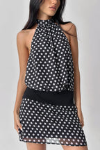 Polka Dot Halter Backless Top Bodycon Mini Skirt Two Piece Set
