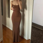Scoop Neck Spaghetti Strap Bodycon Maxi Dress