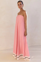 Strapless Contrast Band Hem A-Line Maxi Dress