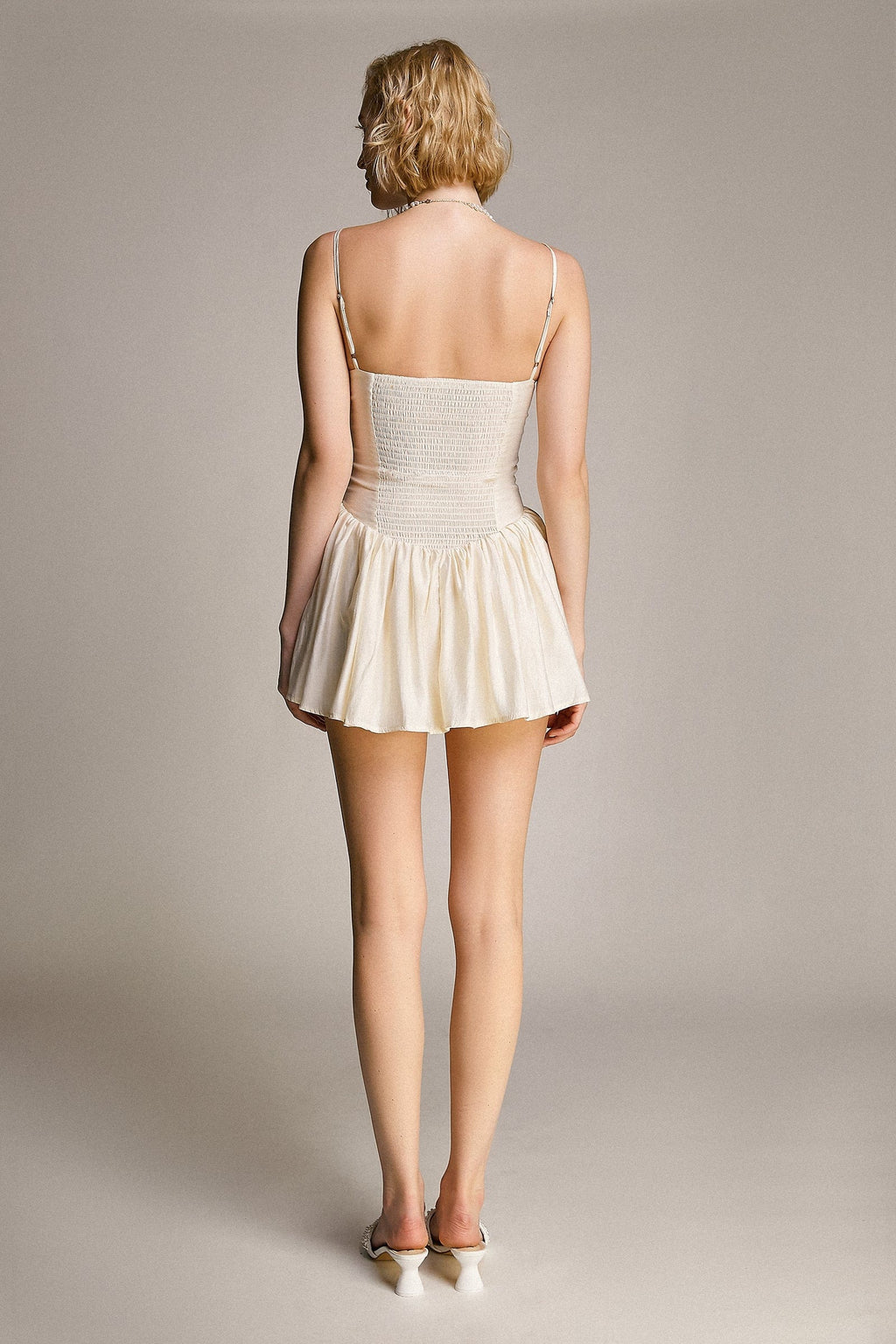 Spaghetti Strap Sweetheart Ruched Bustier Pleated Fit And Flare Mini Dress