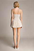 Spaghetti Strap Sweetheart Ruched Bustier Pleated Fit And Flare Mini Dress