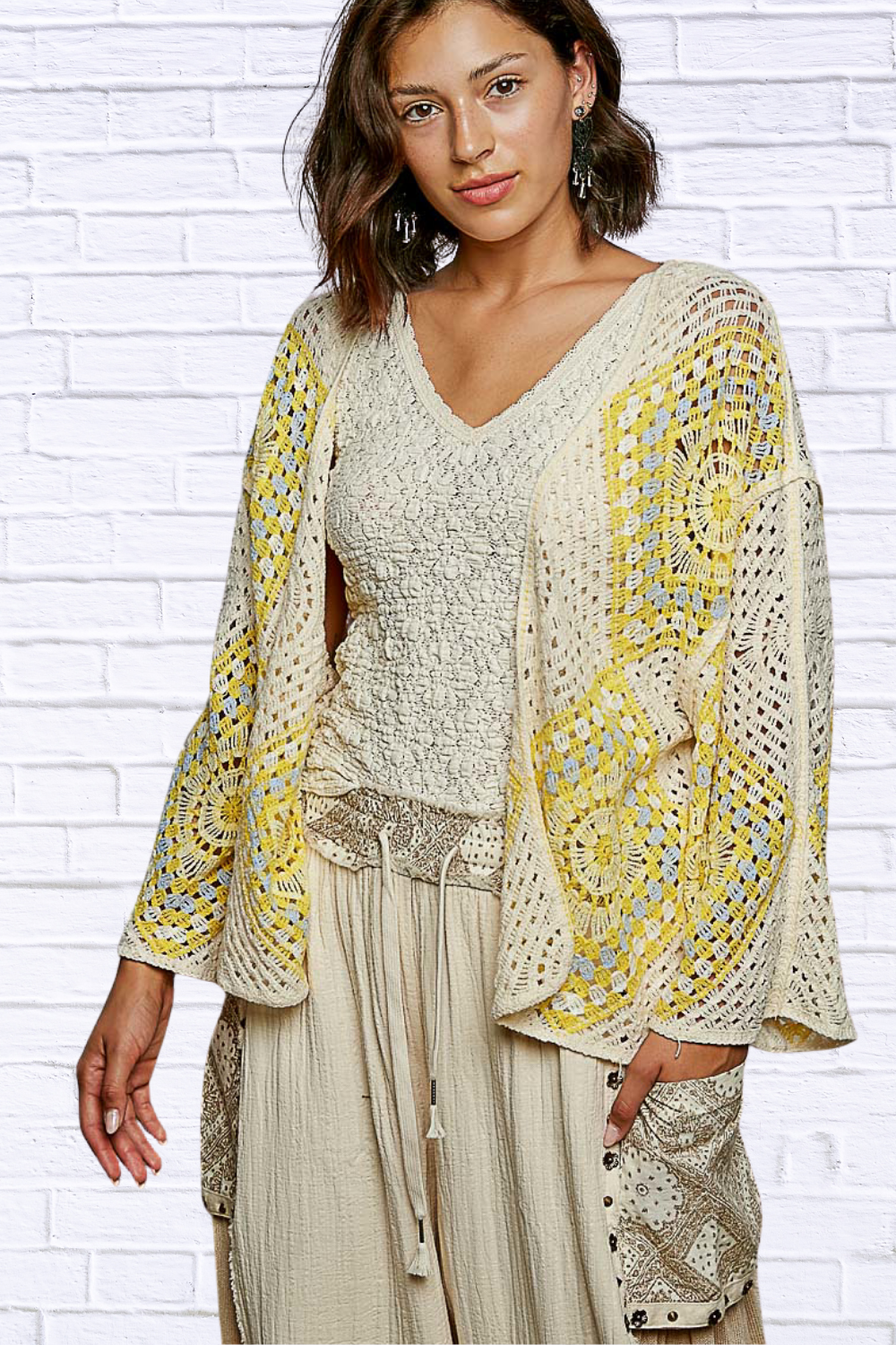 Elenor Open Front Crochet Cardigan with Granny Square Pattern