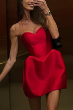 Strapless Sweetheart Corset Boned Bubble Hem Mini Dress