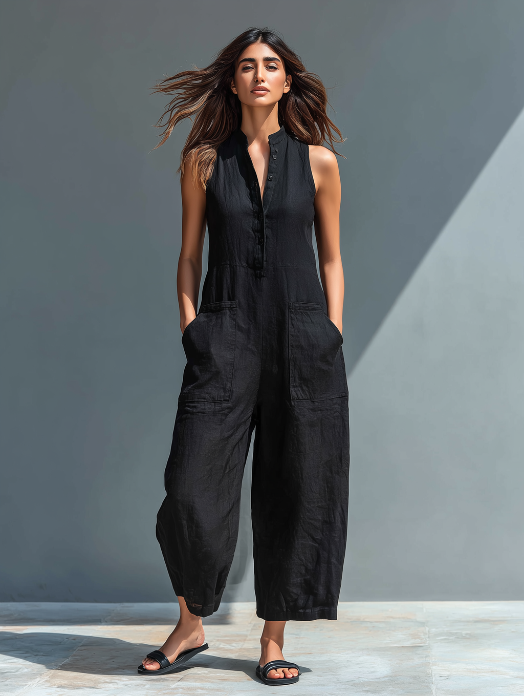 | Minimalist Linen Loose Jumpsuit