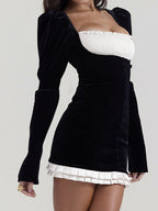 Velvet Square Neck Puff Sleeve Mini Dress