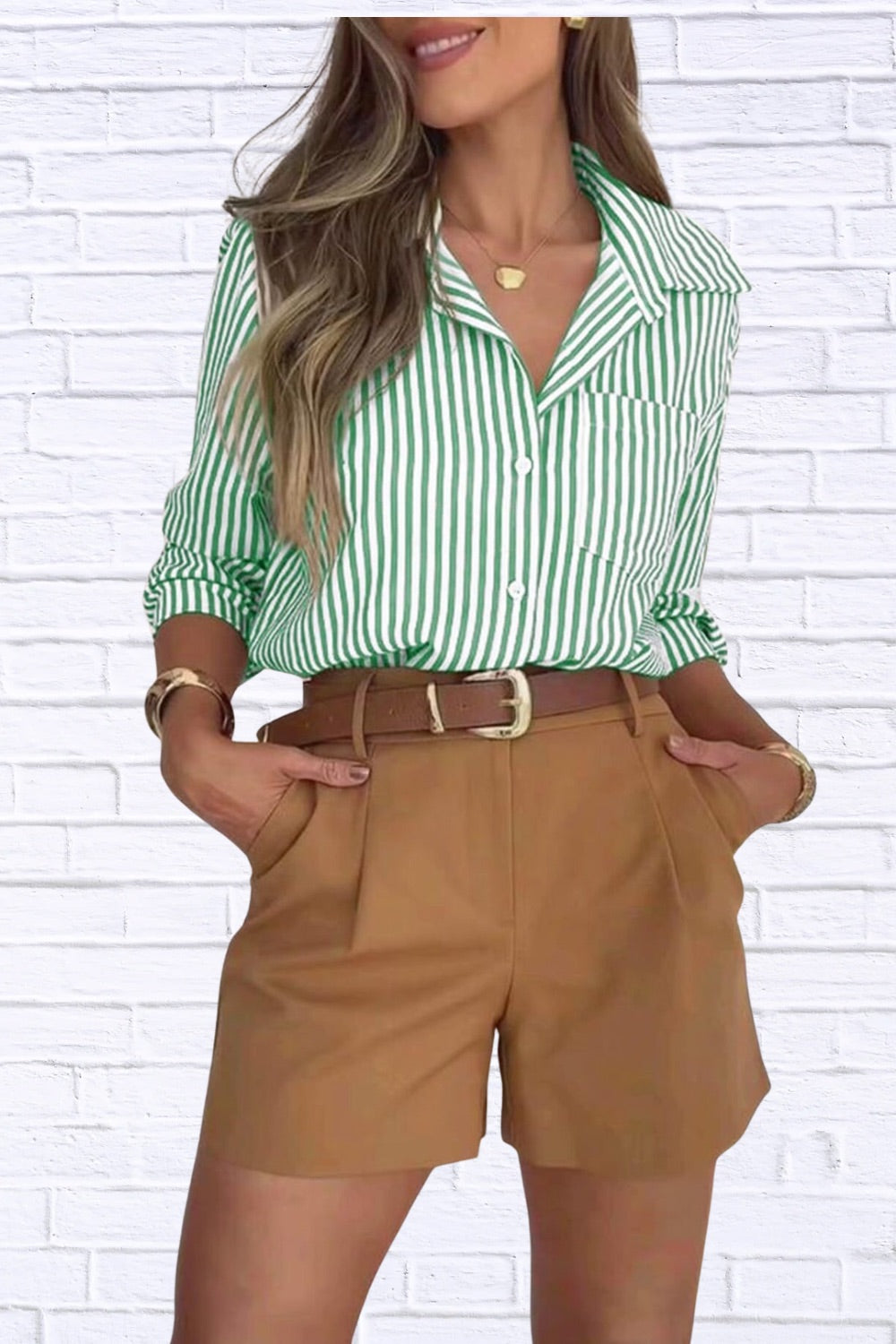Striped Button-Down Shirt | Classic Women__ Long Sleeve