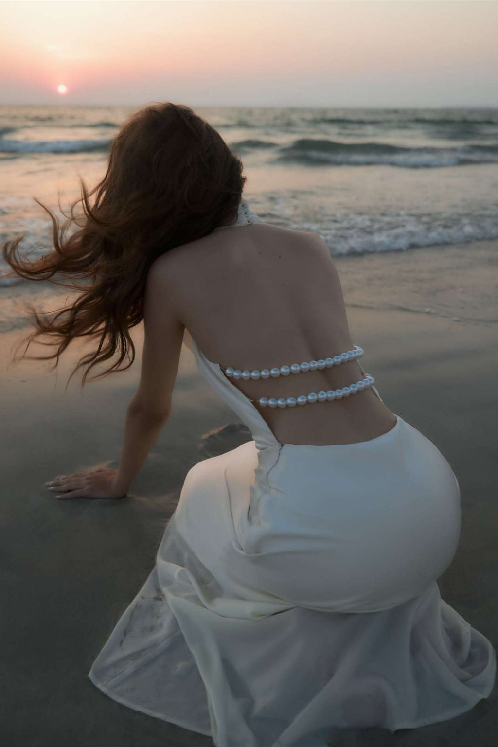 Satin V-Neck Halter Backless Maxi Dress